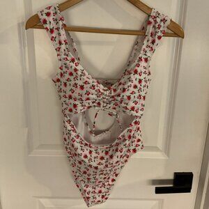 Xhilaration - Open Belly One Piece Swimsuit - Red and White Floral - Ladies Med